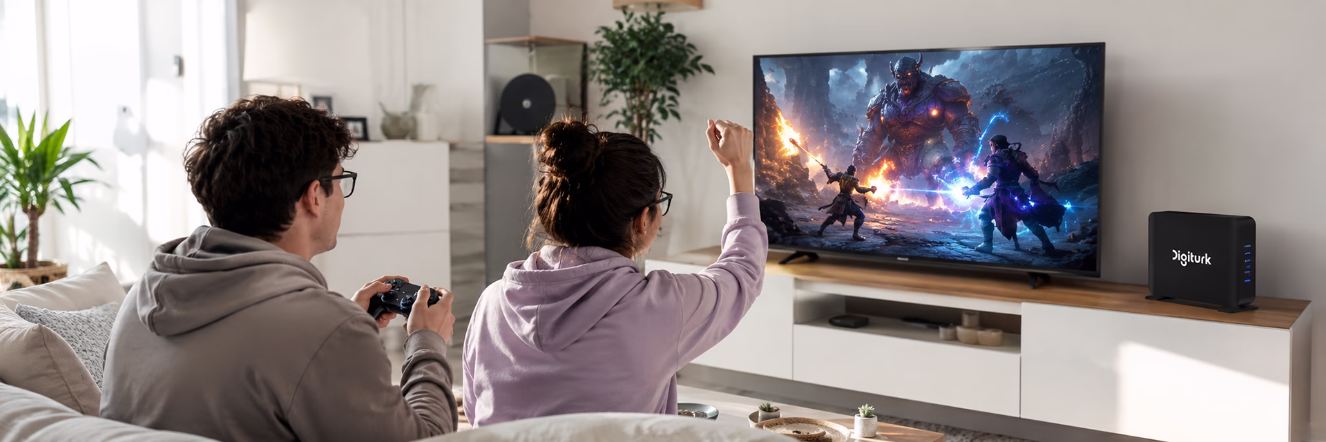 Digiturk İnternet Hızlı Oyun Deneyimi Digiturk internet ile evde oyun oynayan gençler ve Digiturk modem